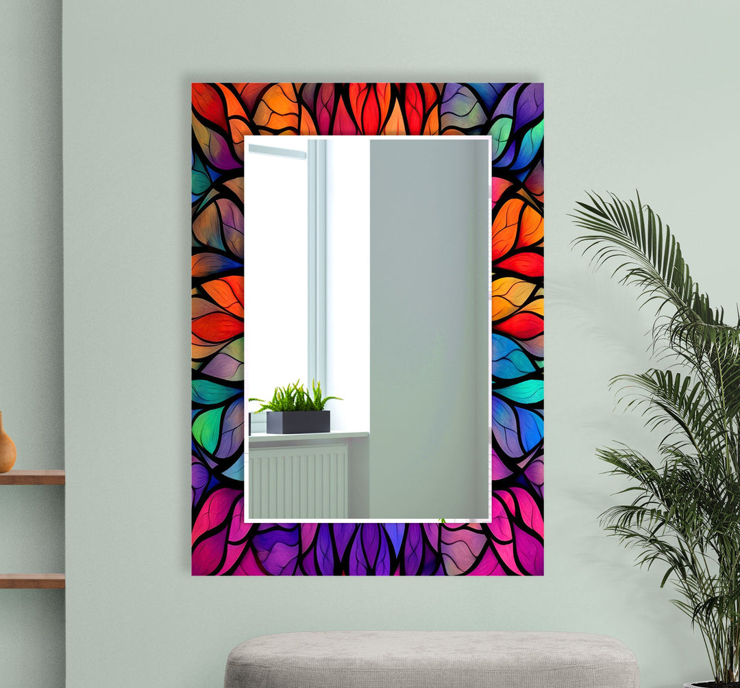 Colored Leaf Details Stained Wall Mirror Large Mirror Black Wall Mirror