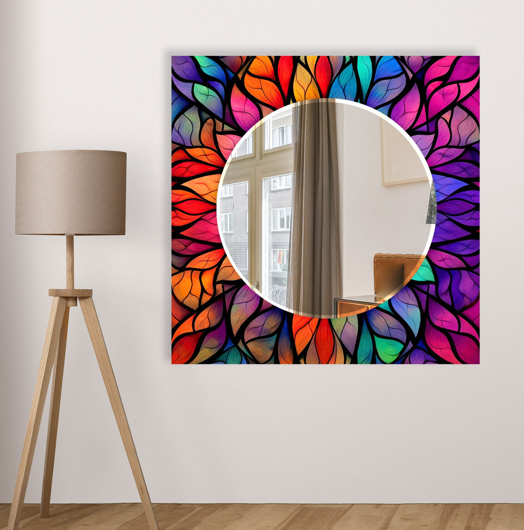 Colored Leaf Details Stained Wall Mirror Large Mirror Square Wall Mirror