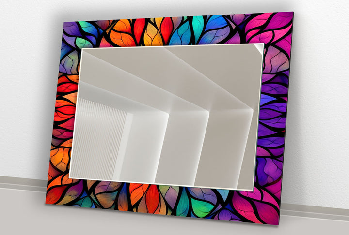 Colored Leaf Details Stained Wall Mirror Large Mirror Modern Mirror