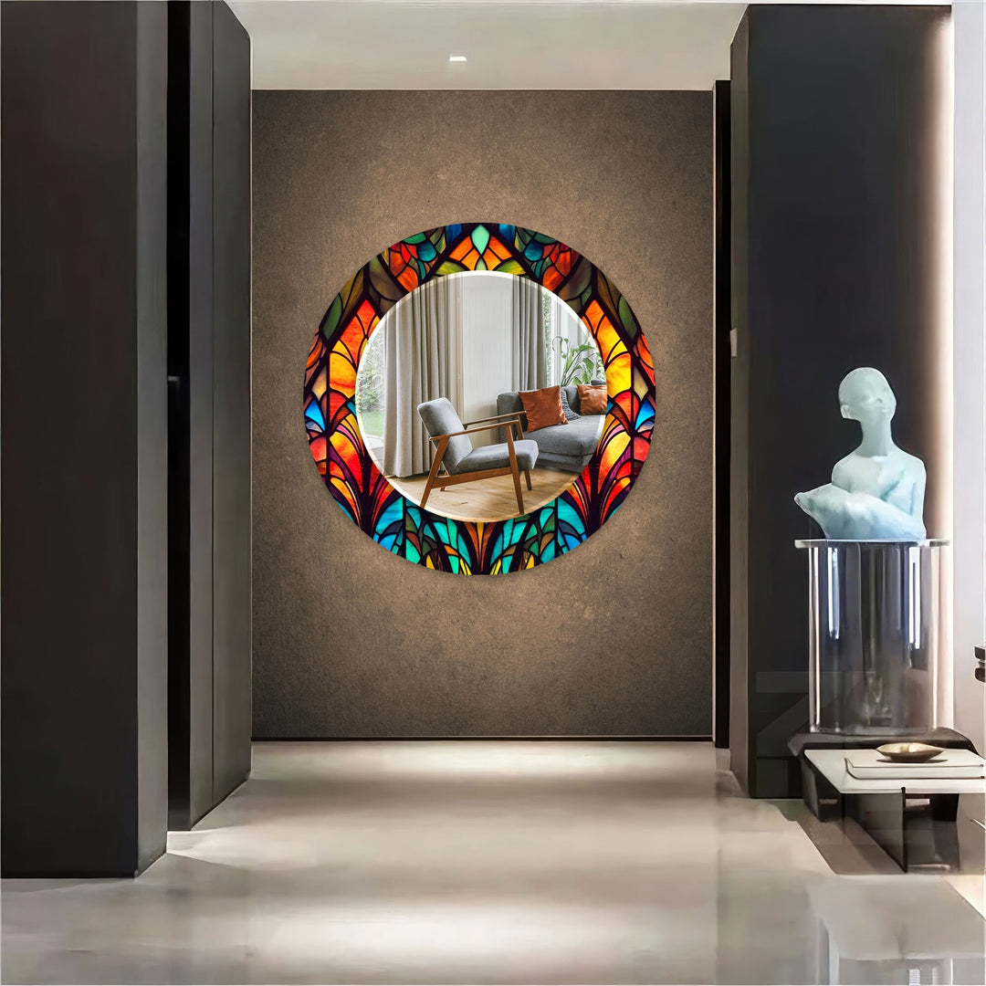 Pattern of Leaves Stained Wall Mirror Square Mirror
