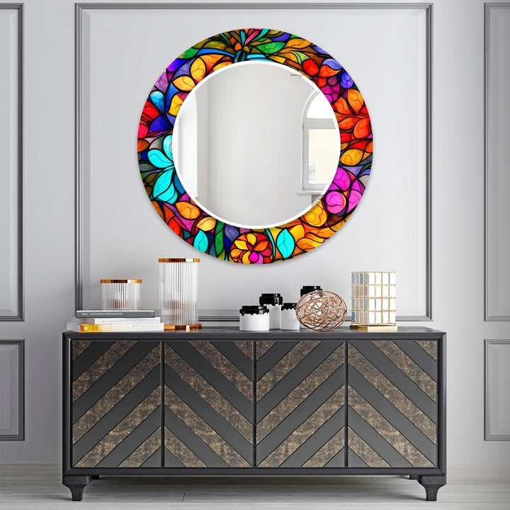 Stained Colorful Leafs Wall Mirror Mosaic Wall Mirror
