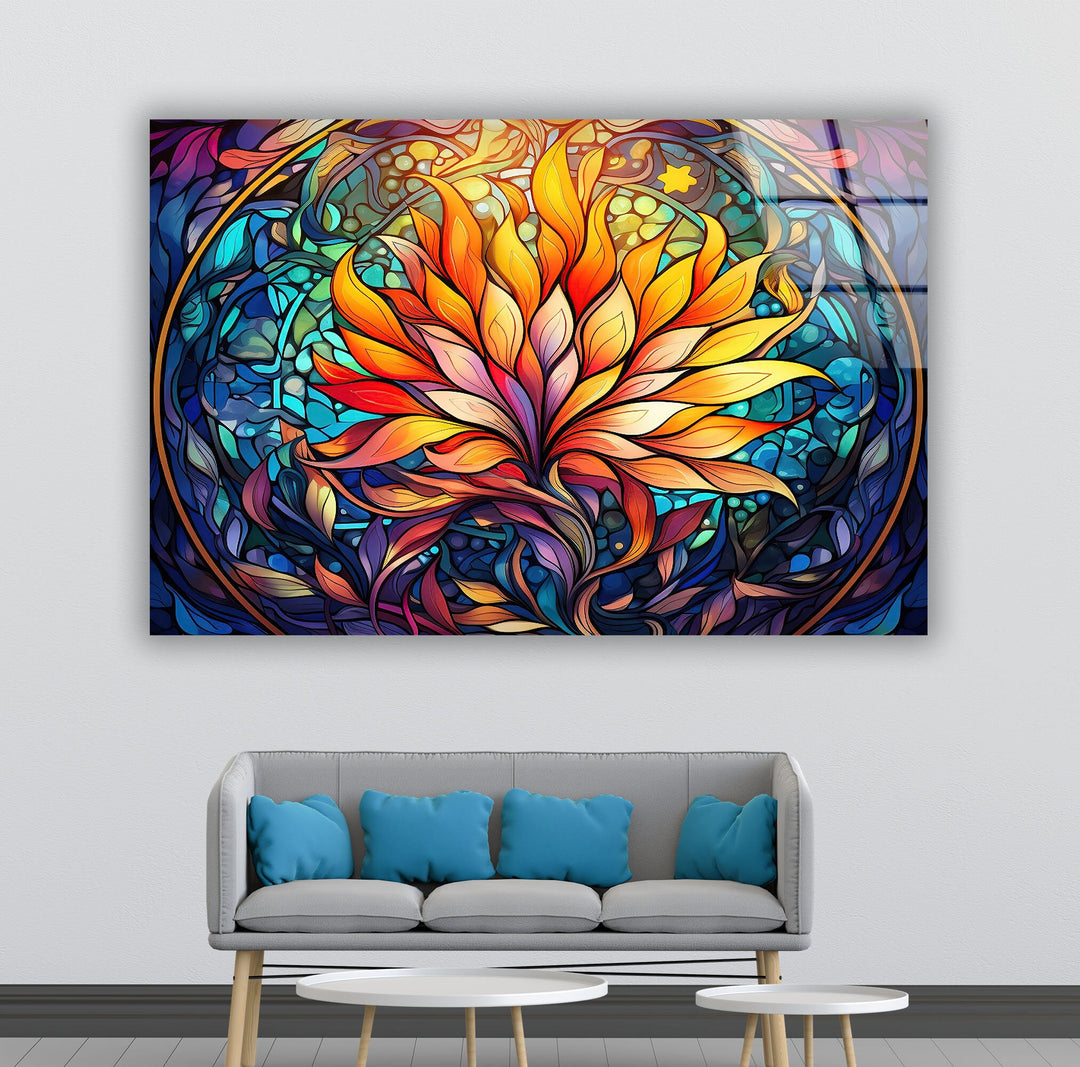 Stained Colored Lotus Glass Wall Art glass image printing, glass prints from photos