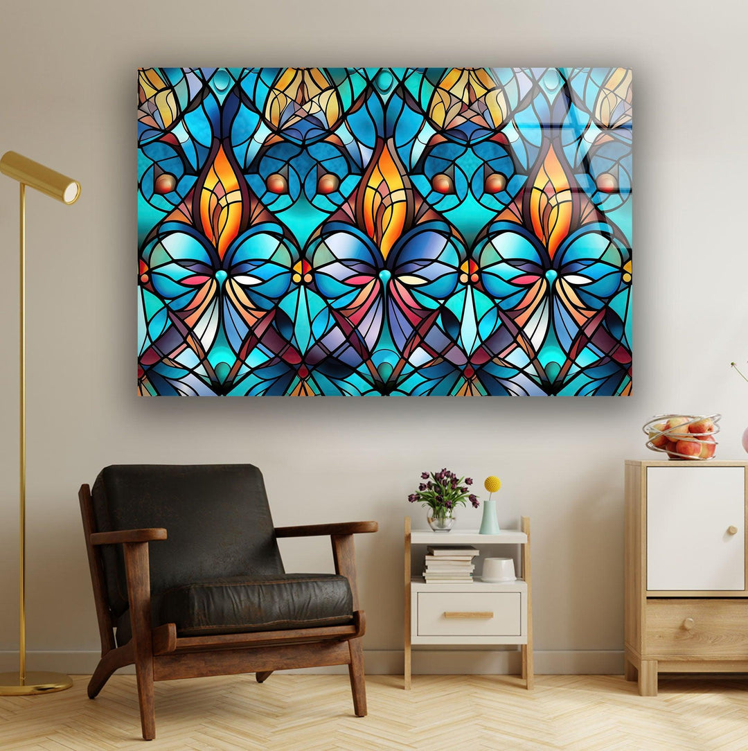 Blue Stained Art Glass Wall Art picture on glass wall art, photos printed on glass