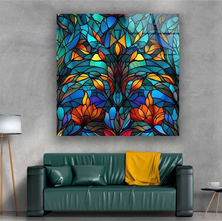 Blue Stained Geometric Glass Wall Art art glass wall art, glass wall art pictures