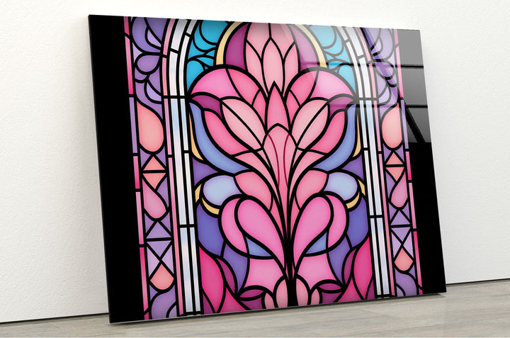 Stained Pink Floral Glass Wall Art custom glass pictures, glass art prints