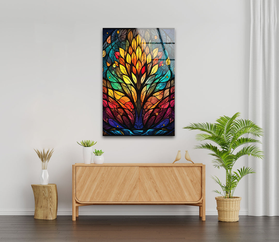 Stained Yellow Tree Glass Wall Art Glass Printing Wall Art, Print photos on glass