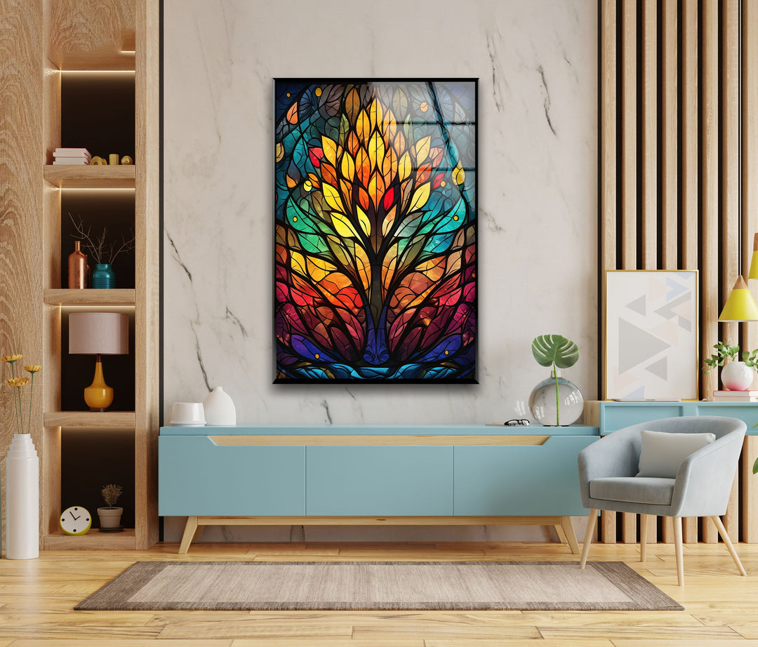 Stained Yellow Tree Glass Wall Art glass wall decor, glass wall art decor