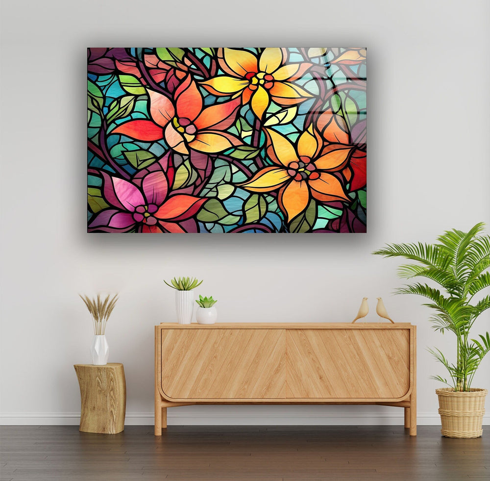 Multicolored Flowers Glass Wall Art custom glass photo prints, large glass prints