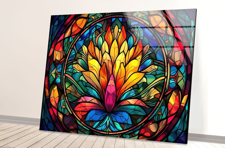 Stained Lotus Glass Wall Art glass wall decor, glass wall art decor