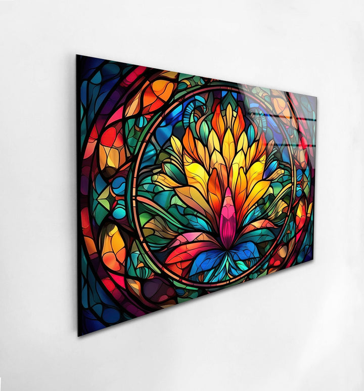 Stained Lotus Glass Wall Art print picture on glass, Tempered Glass Wall Art