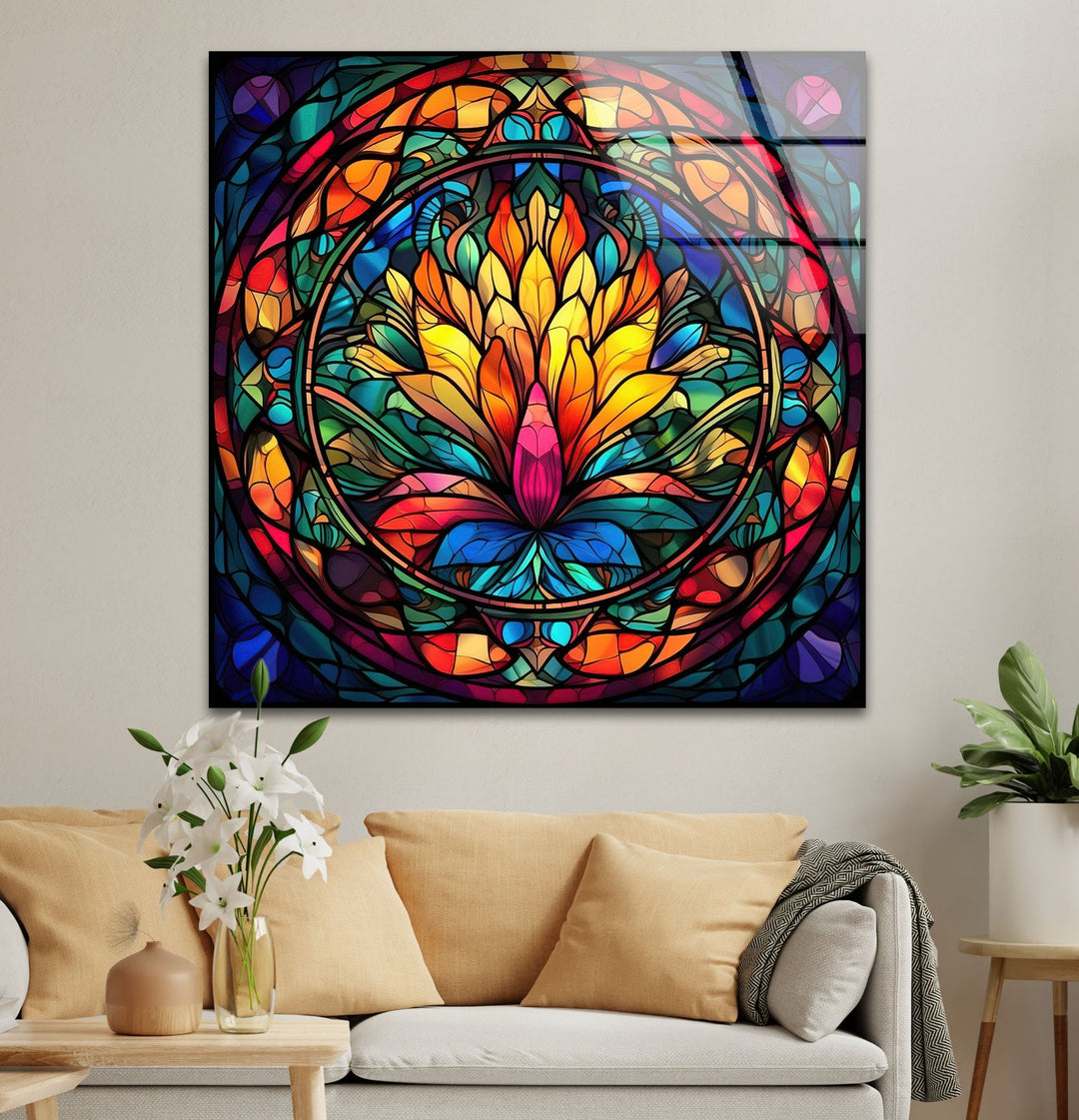 Stained Lotus Glass Wall Art Glass Printing Wall Art, Print photos on glass