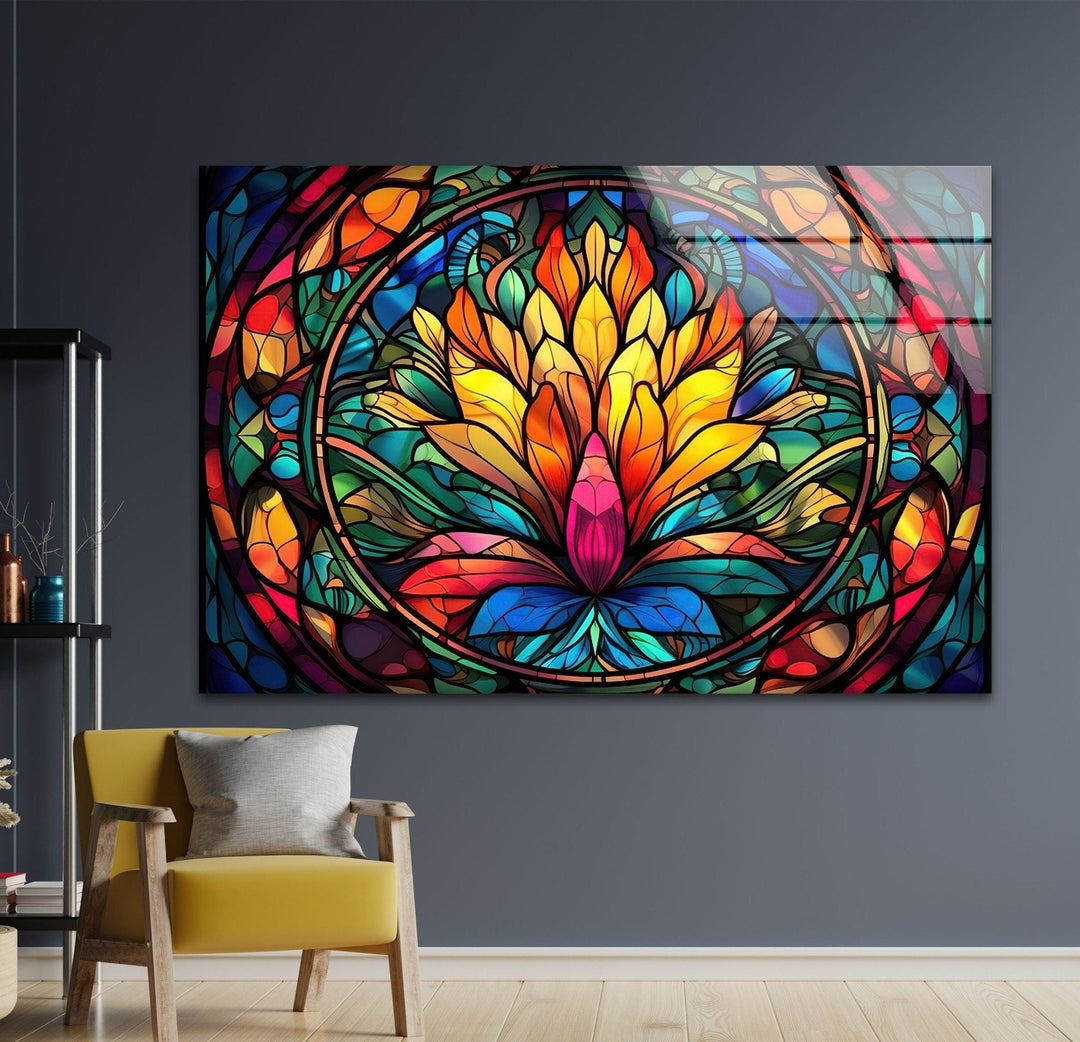 Stained Lotus Glass Wall Art