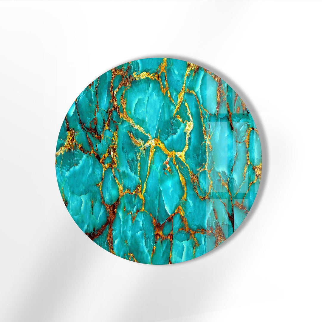 Green Marble with Gold Veins Round Glass Wall Art glass image printing, glass prints from photos