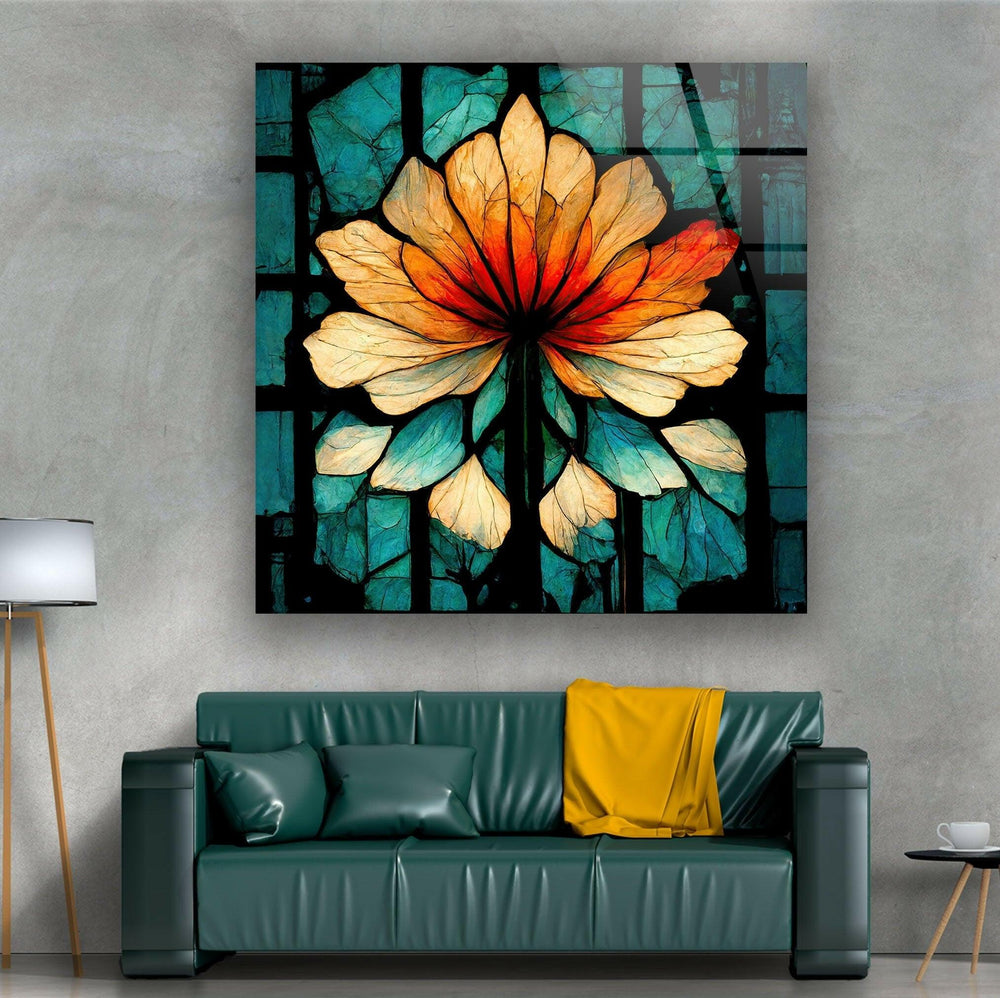 Stained Orange Floral Glass Wall Art glass wall decor, glass wall art decor