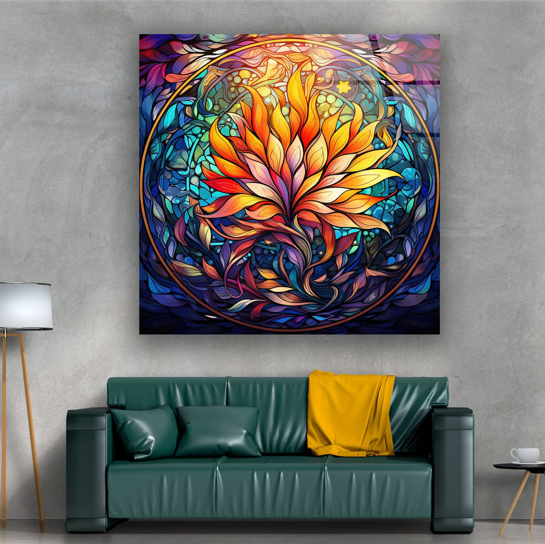 Stained Colored Lotus Glass Wall Art print on glass, glass printed photos