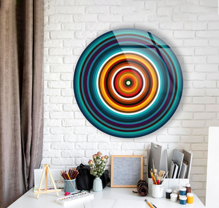 Modern Blue Abstract Round Glass Wall Art glass wall decor, glass wall art decor