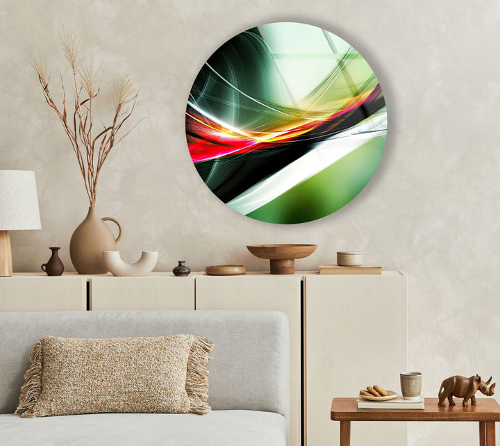 Abstract Round Green & Orange Glass Wall Art glass pictures for Wall, glass prints wall art
