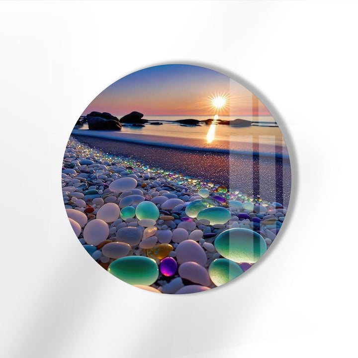 Sunset Stones Round Glass Wall Art custom glass photo prints, large glass prints
