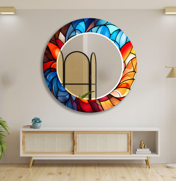 Blue Orange Round Wall Mirror Bedroom Mirror
