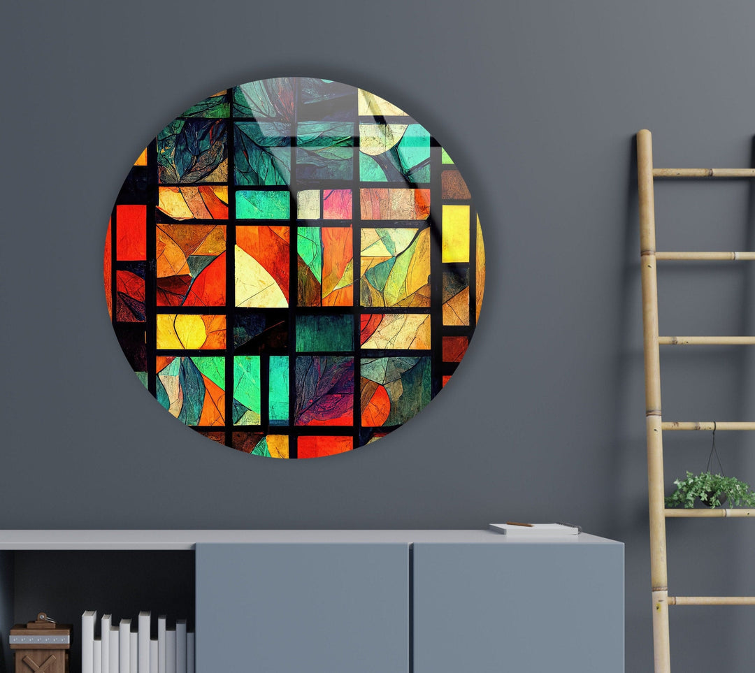 Yellow & Green Stained Round Glass Wall Art glass image printing, glass prints from photos
