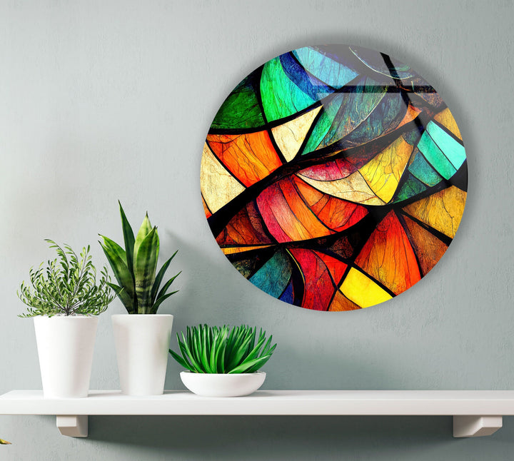 Stained Round Symmetrical Symbols Glass Wall Art large glass photo prints, glass wall photos
