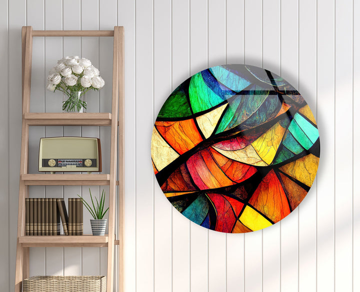 Stained Round Symmetrical Symbols Glass Wall Art custom glass photo prints, large glass prints
