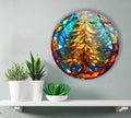 Stained Christmas Tree Round Tempered Glass Wall Art