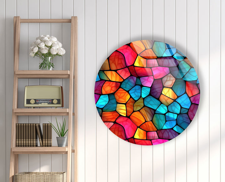 Colorful Modern Stained Round Glass Wall Art glass photo prints, glass picture prints
