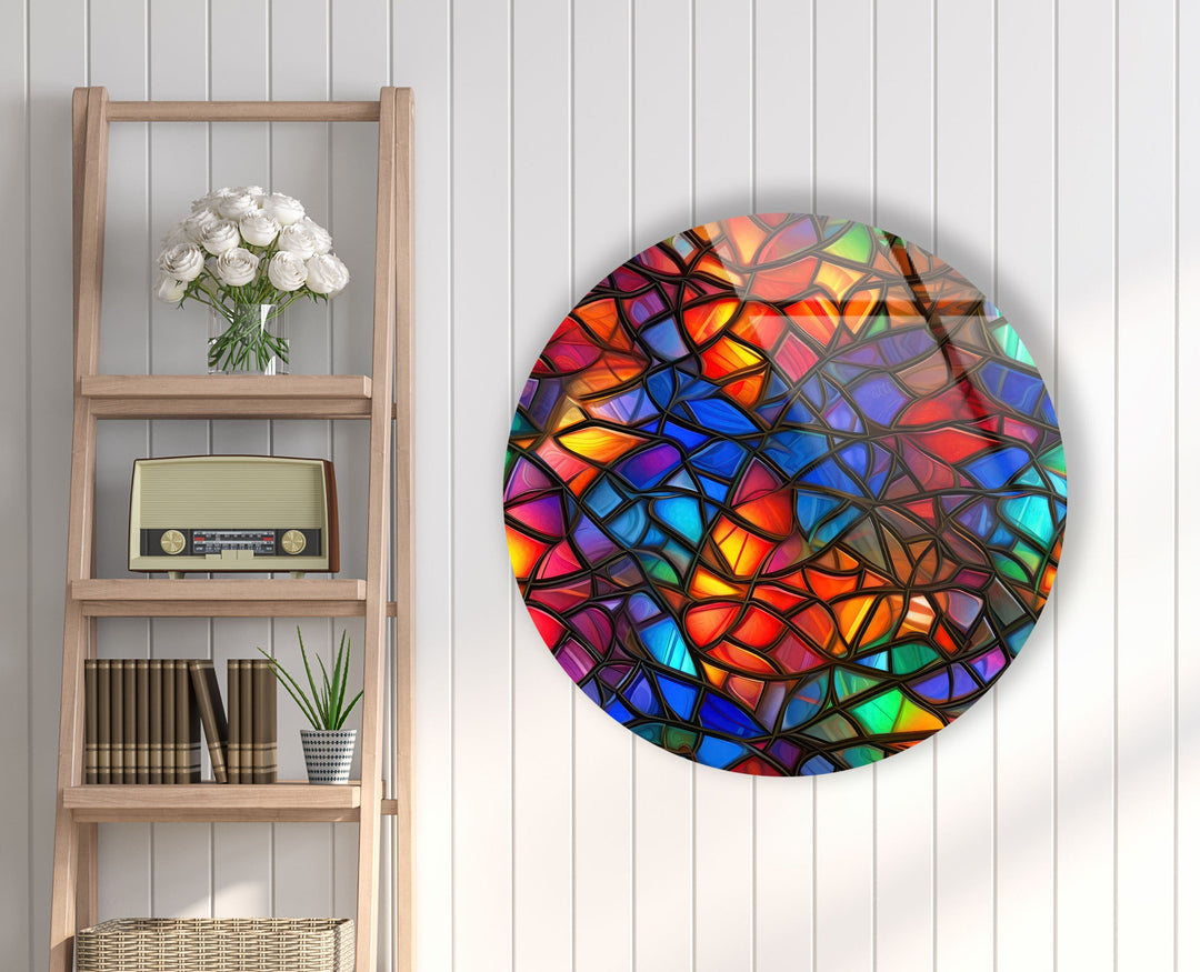 Stained Round Blue & Red Glass Wall Art stained glass wall art, stained glass wall decor
