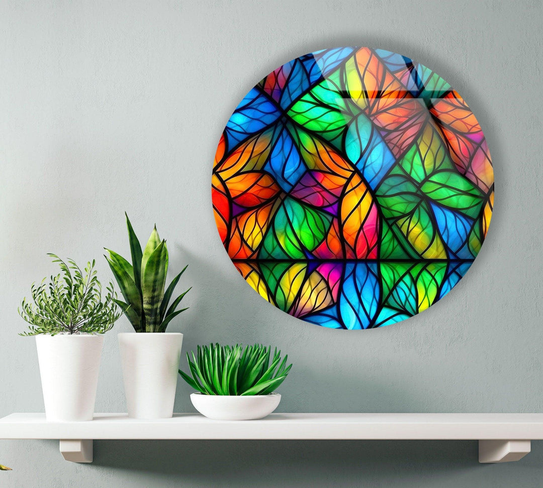 Shaped Details Stained Round Glass Wall Art photo print on glass, prints on glass wall art
