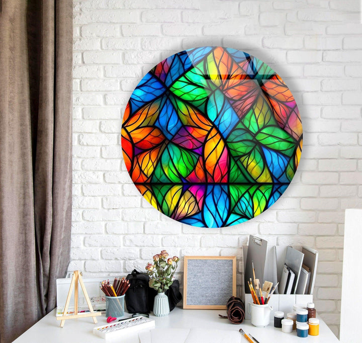 Shaped Details Stained Round Glass Wall Art glass pictures for Wall, glass prints wall art
