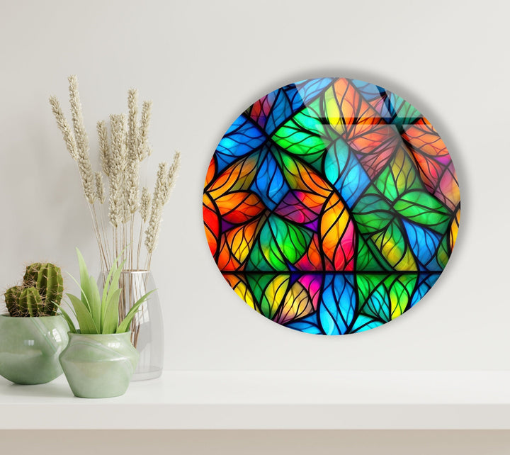 Shaped Details Stained Round Glass Wall Art glass image printing, glass prints from photos
