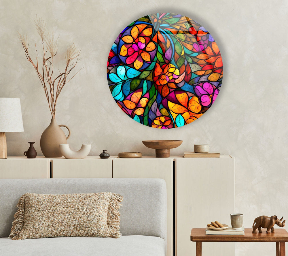 Stained Colored Fractal Round Glass Wall Art stained glass wall art, stained glass wall decor
