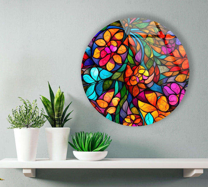 Stained Colored Fractal Round Glass Wall Art glass photo prints, glass picture prints
