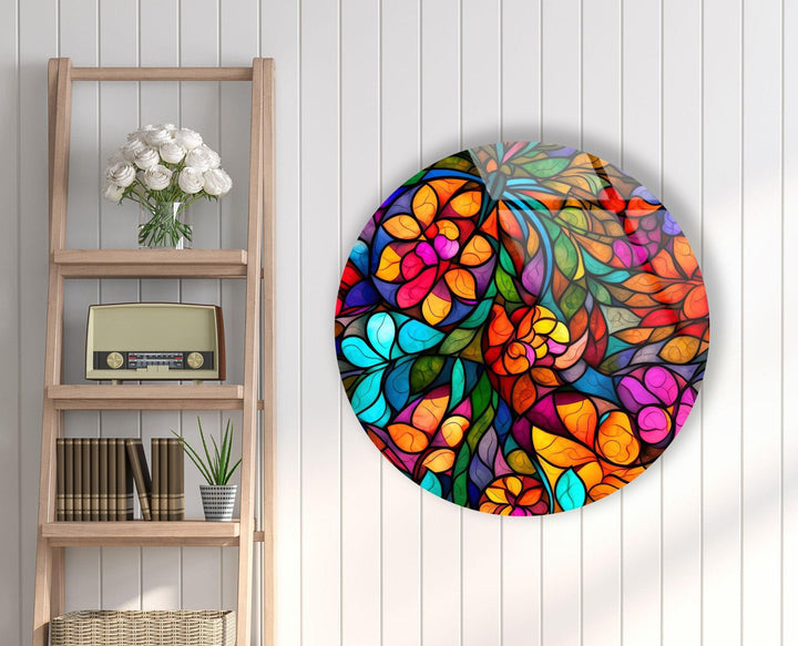 Stained Colored Fractal Round Glass Wall Art glass image printing, glass prints from photos
