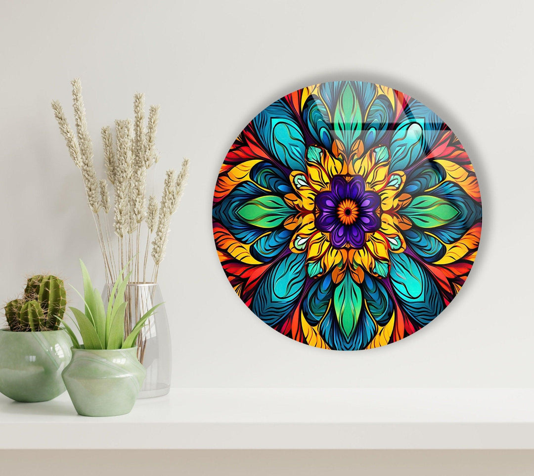 Stained Round Colored Glass Wall Art photo print on glass, prints on glass wall art
