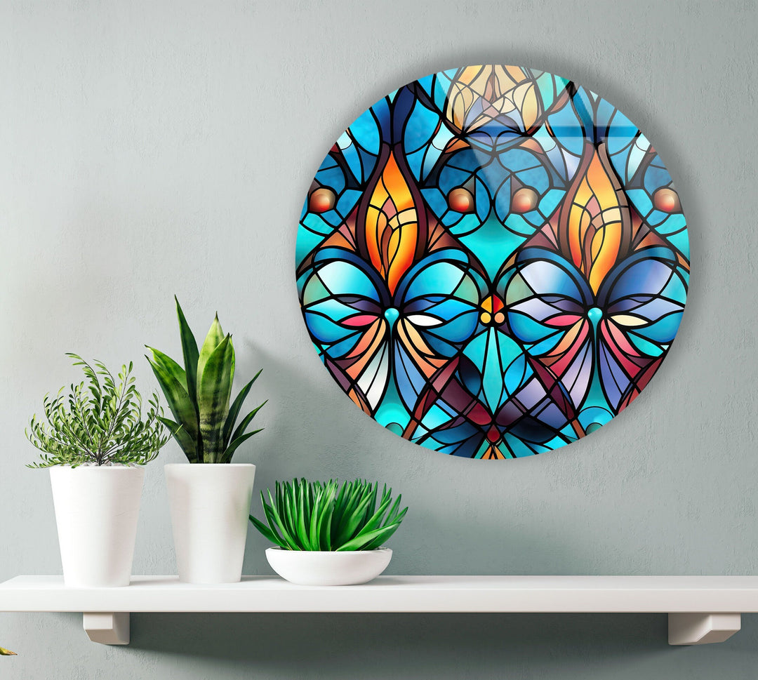 Mosaic Round Blue Glass Wall Art photo print on glass, prints on glass wall art
