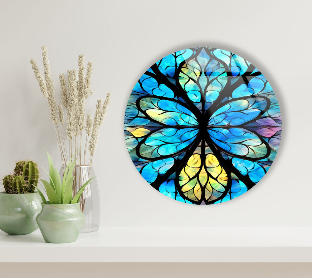 Stained Round Blue Mandala Glass Wall Art stained glass wall art, stained glass wall decor
