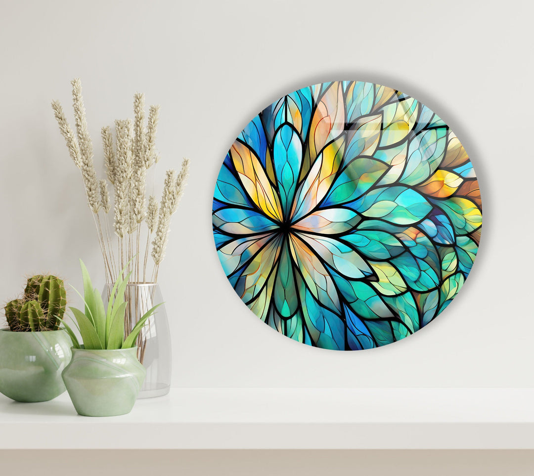 Stained Green Flower Round Glass Wall Art art glass wall art, glass wall art pictures