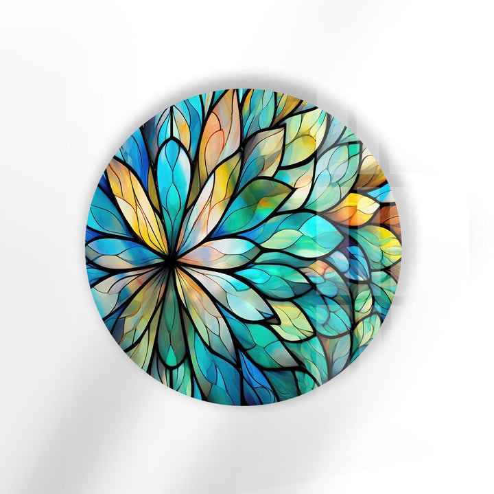 Stained Green Flower Round Glass Wall Art stained glass wall art, stained glass wall decor