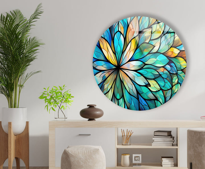 Stained Green Flower Round Glass Wall Art glass image printing, glass prints from photos