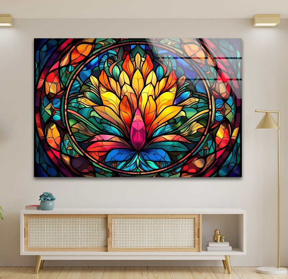 Stained Lotus Glass Wall Art picture on glass wall art, photos printed on glass