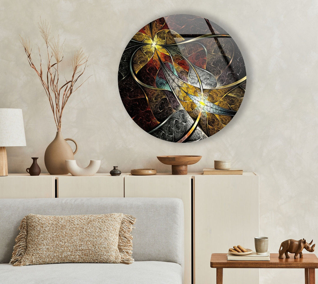 Round Symmetrical Fractal Flower Glass Wall Art stained glass wall art, stained glass wall decor
