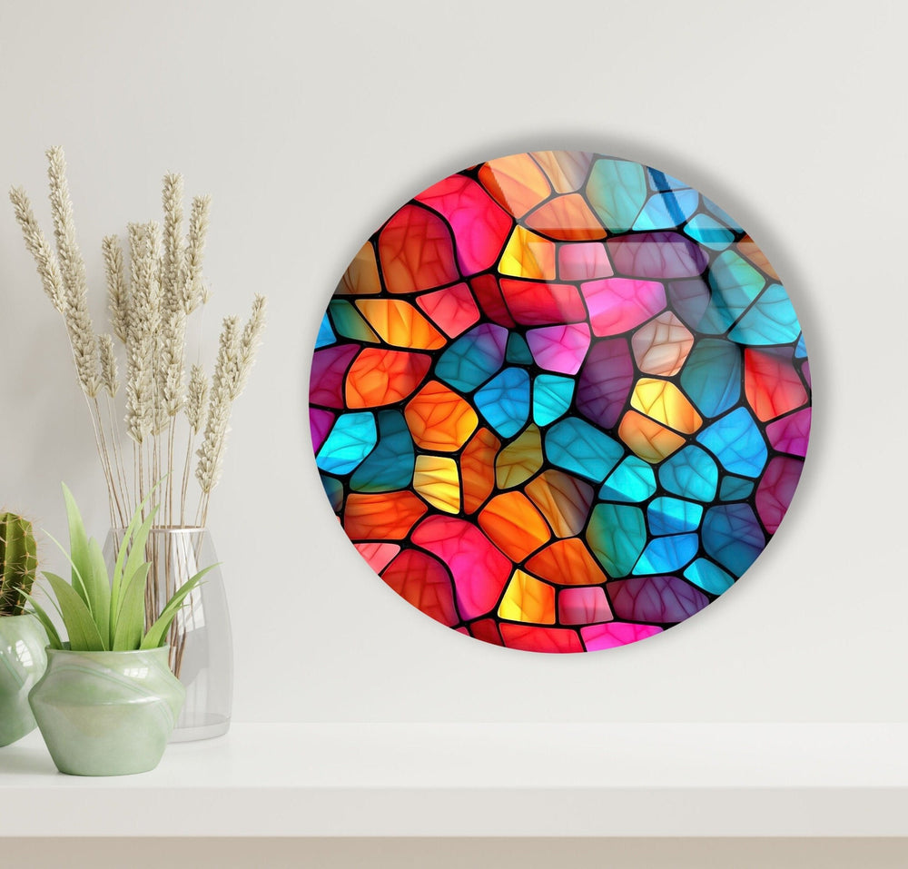 Colorful Modern Stained Round Glass Wall Art picture on glass wall art, photos printed on glass
