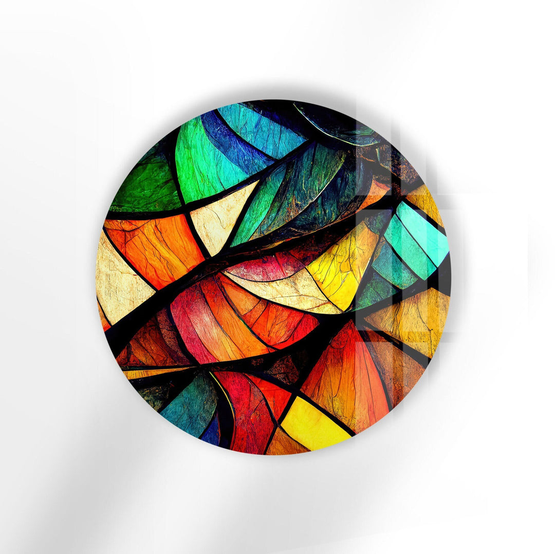 Stained Round Symmetrical Symbols Glass Wall Art custom glass pictures, glass art prints
