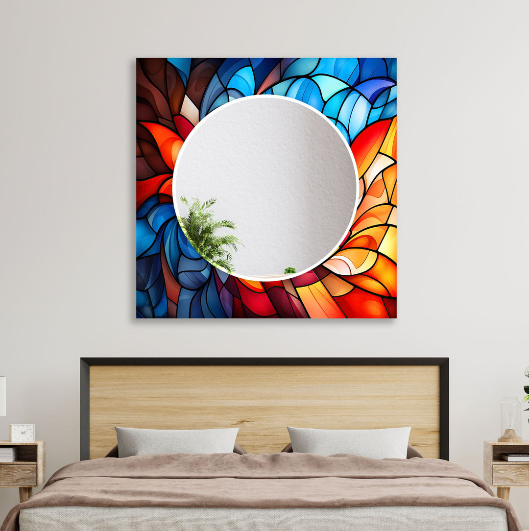 Blue Orange Round Wall Mirror Living Room Wall Mirror
