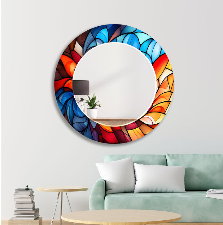 Blue Orange Round Wall Mirror Long Wall Mirror
