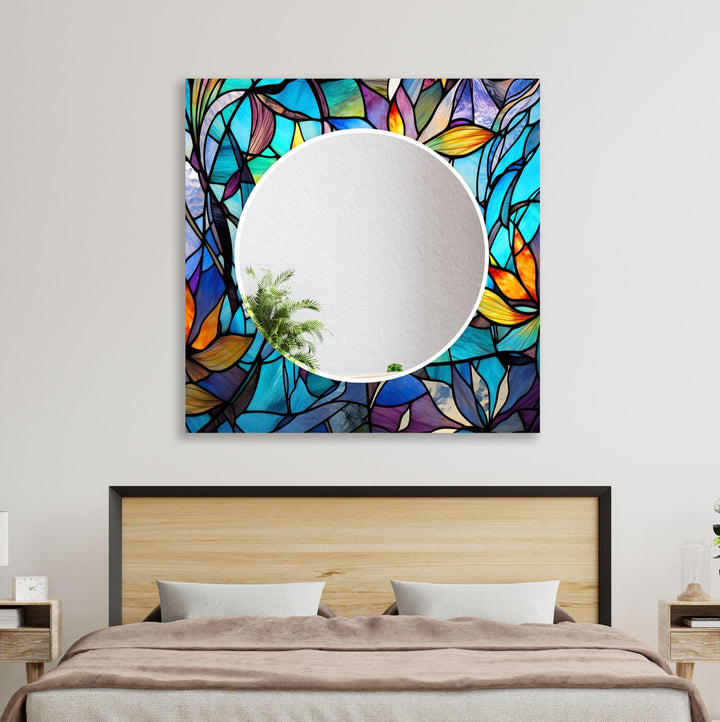 Vivid Colored Leafs Wall Mirrors Square Wall Mirror
