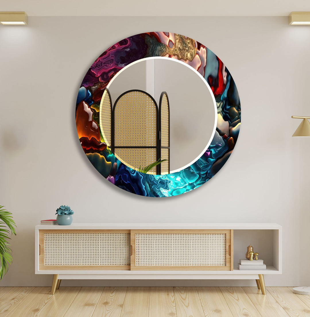 Blue Red Oil Art Round Wall Mirror Round Mirror
