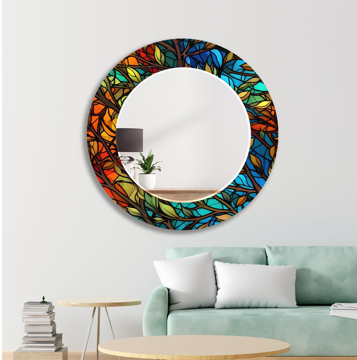 Colorful Stained Trees Wall Mirror black frame mirror
